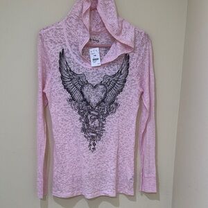 Pink Graphic Long Sleeve Top with Hood casual lightweight Hoodie Summer Hoodie